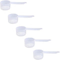 32cc Long Handle Measuring Scoop (32mL) - Heavy-Duty Plastic Spoon for Powders, Protein, Coffee, and Baking, 5-Pack