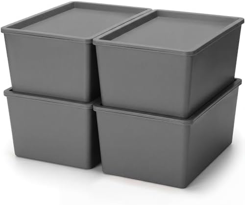 Menkxi 4 Pcs Storage Bins with Lids, Gray, Small