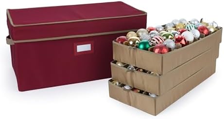 Covermates Adjustable Ornament Storage Box, 25.5" W x 13" D x 12.5" H, Red