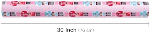 WRAPAHOLIC 30 Inch Jumbo Reversible Nutcracker Christmas Wrapping Paper - 30 Inch x 100 Feet Jumbo Roll Pink Nutcracker Wrapping Paper and Polke Dot Design for Christmas, Holiday, Party Celebration