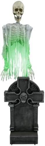 Haunted Hill Farm Motion Activated Floating Skeleton Ghost Over Tombstone by Tekky, Battery Operated Halloween Animatronic for Indoor or Covered Outdoor Creepy Halloween Decorations, Halloween Props