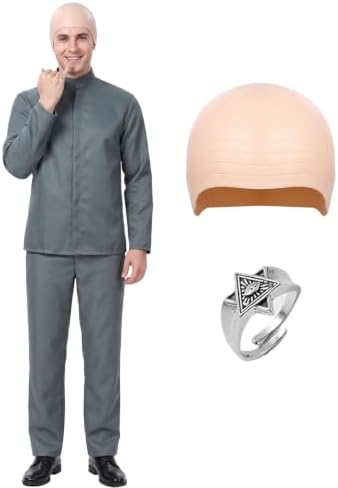 Halloween Costumes Men Bald Costume Set Grey Power Suit