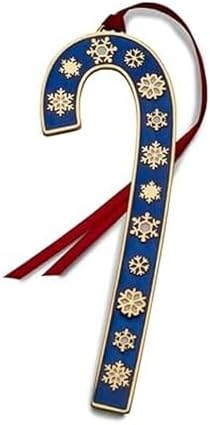 Wallace 2024 Gold-Plated Enamel Candy Cane Ornament 44th Edition - Blue with Gold Snowflakes - Limited Edition Collectible Christmas Tree Ornament with Gift Box