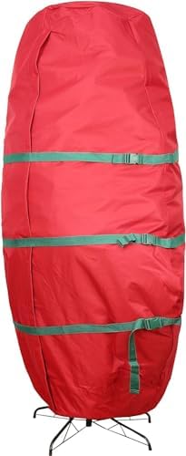 Sattiyrch Upright Christmas Tree Storage Bag,Fits Up to 6 ft Tall Artificial Tree,Heavy Duty 600D Canvas Red Christmas Tree Storage Container with Sleek Zipper and Durable Handles (6 FT)
