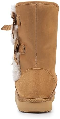 KRABOR Womens Suede Snow Boots Mid-Calf Winter Shoes with Side Bows