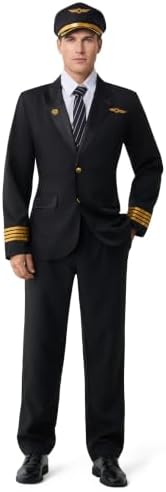 Spooktacular Creations Pilot Captain Costume Men, Pilot Uniform, Flight Jackets Outfit, Adult Halloween Captain Costumes