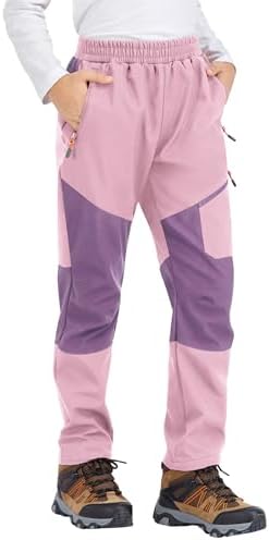 Kids Winter Pants Fleece Lined Waterproof Boys Ski Pants Thermal Outdoor Softshell with Zipper Pockets