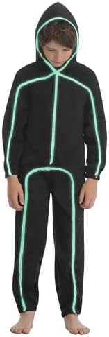 Vanderdyken Stick Figure Costume Kids Light up Stickman Costume Glow in the Dark Halloween Outfit for Boys and Girls