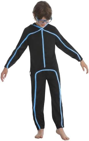Vanderdyken Stick Figure Costume Kids Light up Stickman Costume Glow in the Dark Halloween Outfit for Boys and Girls