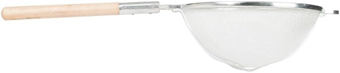 Soro Essentials- 14" Double Tinned Coarse Mesh Strainer with Reinforced Bands Pan Hook Wooden Handle- Food Sieve Strainer Kitchen Mesh Strainer Utensil for Cooking Rice Quinoa Pasta Fruits Vegetable