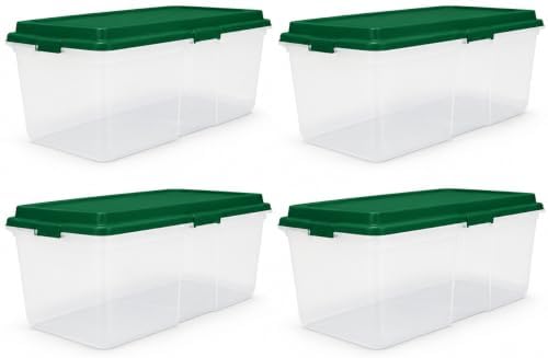 113 Qt Christmas Storage Bins with Lids, 4 Pack Clear Plastic Containers