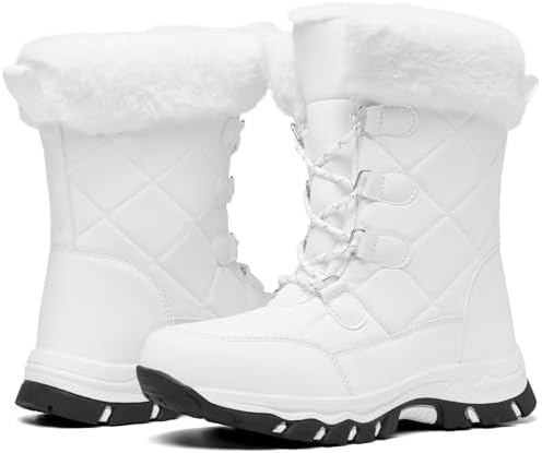 Women's Snow Boots Winter Water-Resistant Faux Fur Lined Warm Outdoor Lace Up Mid-Calf Booties Deep Tread Rubber Sole