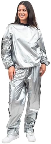 Todd & Margo Shiny Metallic Silver Workout Shirt and Pants Deluxe Sweatsuit Costume Set for Halloween & Cosplay