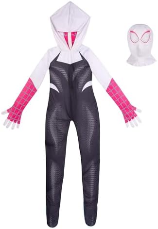 Marvel Spider-Gwen Official Youth Zentai Costume - Hooded Spandex Jumpsuit with Printed Design and Pull On Spandex Mask