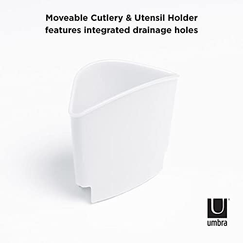Umbra Sinkin Dish Drying Rack, in Sink or Countertop Drainer, White/Nickel | Removable utensil holder, non slip rubber feet, fits standard sizes, coated wire and plastic