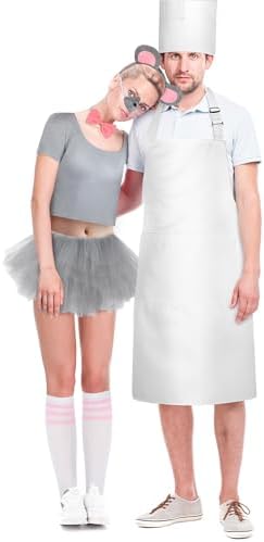 Hillban 10 Pcs Halloween Mouse Chef Couple Costume Accessories Tutu Skirt Chef Hat Apron for Halloween Cosplay Party