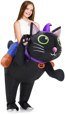 Inflatable Costume Cat for Kids Ride On Cat Blow Up Costumes,Funny Halloween Animal Costume for Girls Boys Cosplay Party