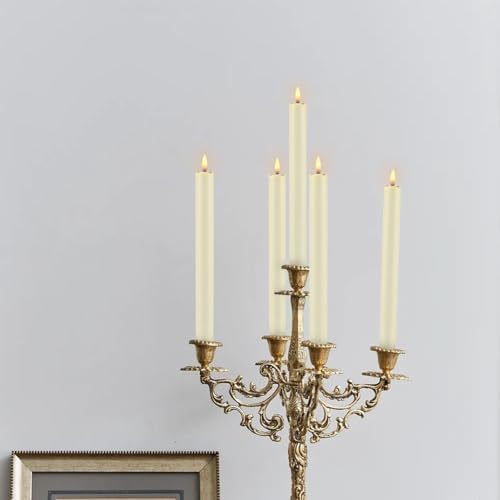 YOROXRG 24 Pack LED Flameless Taper Candles with Timer, Dripless Fake Candlesticks with 3D Flickering Flame, 9.6 Inches White Window Candle for Fireplace Christmas Halloween（Ivory）