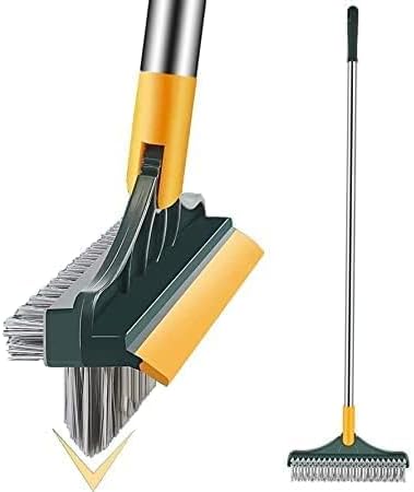 Bathroom Cleaning Brush with Wiper,Tiles Cleaning Brush Bathroom Brush with Long Handle Tile Cleaner Brush Bathroom Floor Cleaning Brush Floor Cleaner Brush Floor Scrub Brush (3 in 1 Brush)