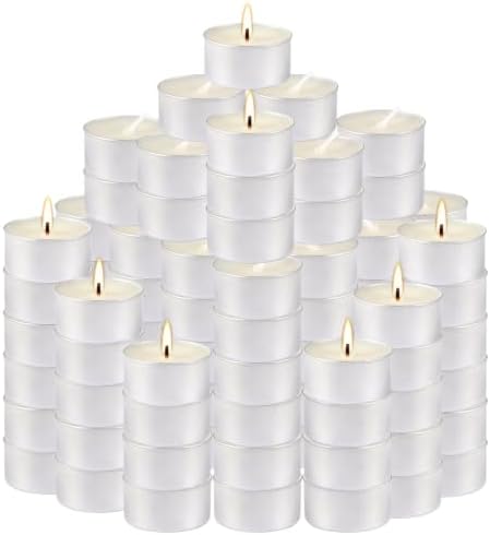 100 Pack White Bulk Candles, 6 Hour Unscented Tea Lights Candles