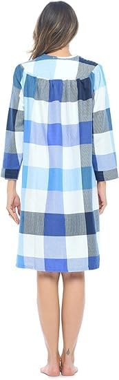Casual Nights Women's Floral Snap Front Flannel Duster Long Sleeve Lounger Dress
