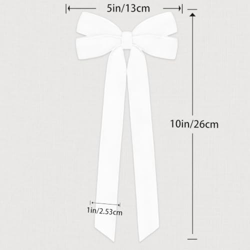 12Pcs White Velvet Ribbon Bows Christmas Tree Decorations,5in x 10in Xmas Ornaments for Tree Home Party Front Door Wreath Garland Holiday Decor