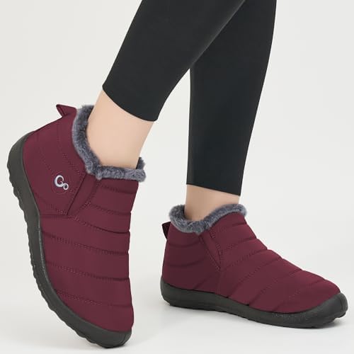 Alicegana Snow Boots for Women Winter: Warm Fur Lined Ankle Booties Comfortable Waterproof Slip On Lightweight Womens Boots