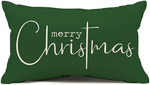 Allorry Christmas Pillow Covers Merry Christmas Throw Pillow Decorative Beige Cotton Cloth Linen Cloth Pillow Cover Sofa Cover Decorative Rectangle Length 12X20 inches