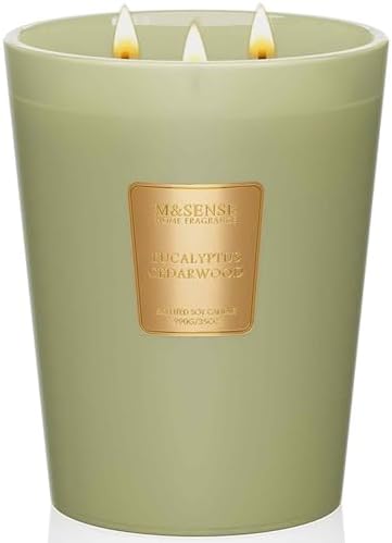 M&SENSE Eucalyptus Cedarwood Soy Candle, 35oz 3-Wick, Woody Relaxing Spa