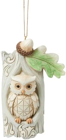 Enesco Jim Shore Heartwood Creek White Woodland Owl in a Tree Trunk Hanging Ornament, 4.13 Inch, Multicolor