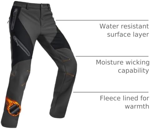 MAGCOMSEN Men's Snow Ski Pants Fleece Lined Water Resistant Winter Pants with 4 Zip Pockets for Snowboard Hiking Outdoor