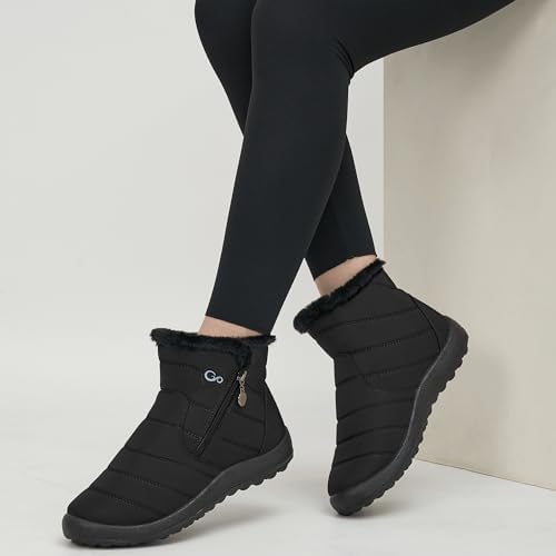 Alicegana Snow Boots for Women Winter: Warm Fur Lined Ankle Booties Comfortable Waterproof Slip On Lightweight Womens Boots