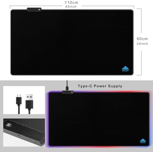Cacoy 43"x24" RGB Large Gaming Mouse Pad, LED Extended Desk Mousepad, Black
