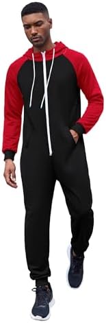 COOFANDY Mens Jumpsuit Onesie Hooded Full Zip One Piece Jogging Tracksuit