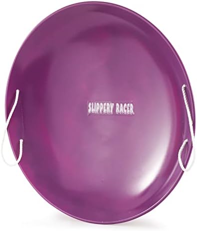 Slippery Racer ProDisc 26 Inch Heavy Duty Aluminum Iron Alloy Metal Kids Winter Saucer Snow Sled with Dual Riveted Soft Grip Rope Handles, Purple