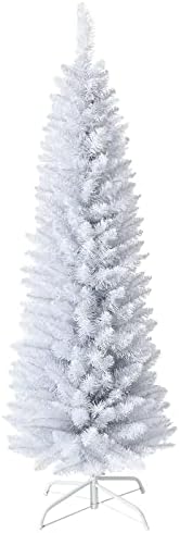 5FT White Pencil Christmas Tree, Artificial Christmas Tree w/Premium PVC Needles, Pine Tree w/Solid Metal Stand, Ideal for Home, Office, Shops, Holiday Decoration