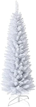 5FT White Pencil Christmas Tree, Artificial Christmas Tree w/Premium PVC Needles, Pine Tree w/Solid Metal Stand, Ideal for Home, Office, Shops, Holiday Decoration