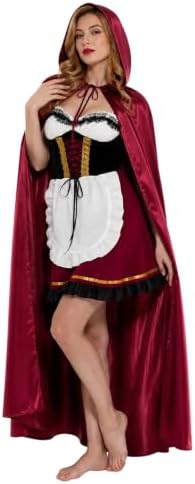 Women Little Red Riding Hood Costume Corset Dress Cape Halloween Outfit
