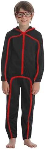 Vanderdyken Stick Figure Costume Kids Light up Stickman Costume Glow in the Dark Halloween Outfit for Boys and Girls