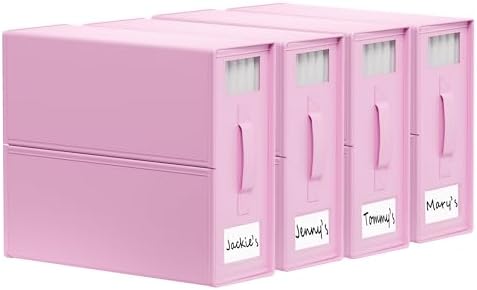 SUOCO SheetCube Bed Sheet Organizers and Storage 4 Pack, Foldable Linen Closet Organizer with Window and Label, Bedding Folder Storage Box Container for Blanket, Duvet Cover Set, Bed Sheet Set - Pink