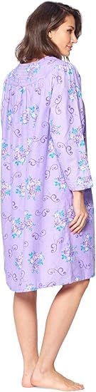 Casual Nights Women's Floral Snap Front Flannel Duster Long Sleeve Lounger Dress