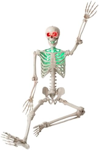5.2 FT Halloween Skeleton Decorations, Posable Full Body Realistic Bones with Light Up Eyes and Body, Giant Life Size Hanging Skeletons for Halloween Decor, Yard Lawn, Graveyard, Haunted House