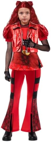 D.O.T Girls Rise Red Costume Includes Red Heart Jacket Shirt Flared Pants Wig Gloves 5pcs Halloween Princess Dress up 3-14Y