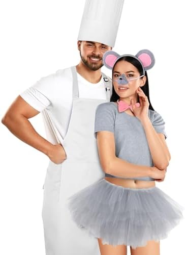 Hillban 10 Pcs Halloween Mouse Chef Couple Costume Accessories Tutu Skirt Chef Hat Apron for Halloween Cosplay Party