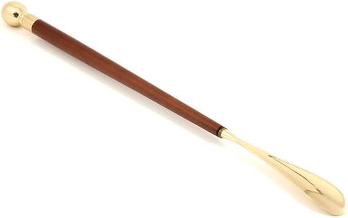 Bey-Berk BB638 Teak Wood with Brass Accents Shoe Horn and Polishing Sponge, Grey