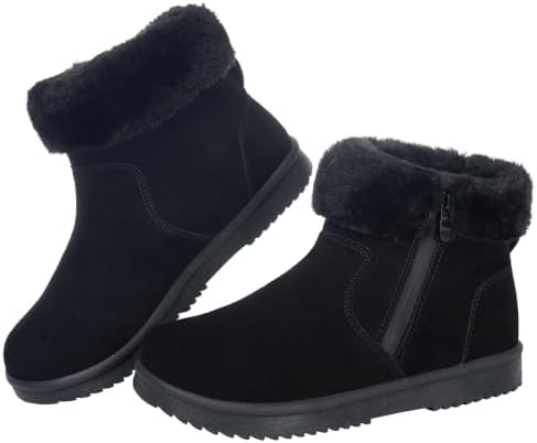 Hsyooes Snow Boots for Women Suede Leather Winter Boots Warm