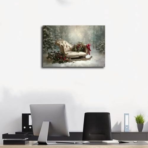 JDBeehpy Retro Christmas Sled Wall Art Canvas Prints Framed 20x30inch