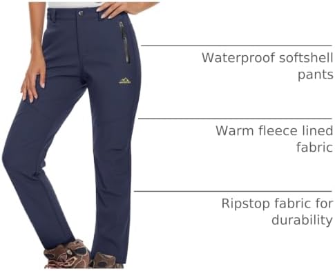 MAGCOMSEN Women's Fleece Lined Waterproof Insulated Snow Ski Pants Winter Warm Hiking Pants Outdoor Softshell