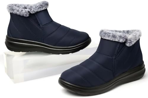 SHIBEVER Winter Snow Boots for Women: Slip On Ankle Fur Lined Warm Boot