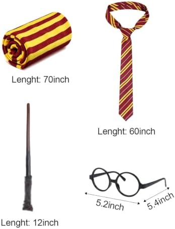 Unisex Wizard Robe, Cosplay Halloween Costume Set with Wand, Glasses, Scarf and Tie